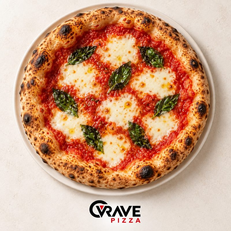 Margherita pizza with San Marzano tomato, Fresh mozzarella, Fresh basil, Extra virgin olive oil